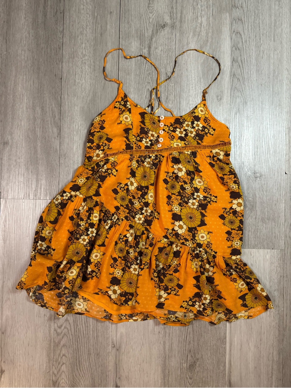 Urban Outfitters Georgia Floral V-Neck Sundress Orange Brown Spaghetti Strap S.